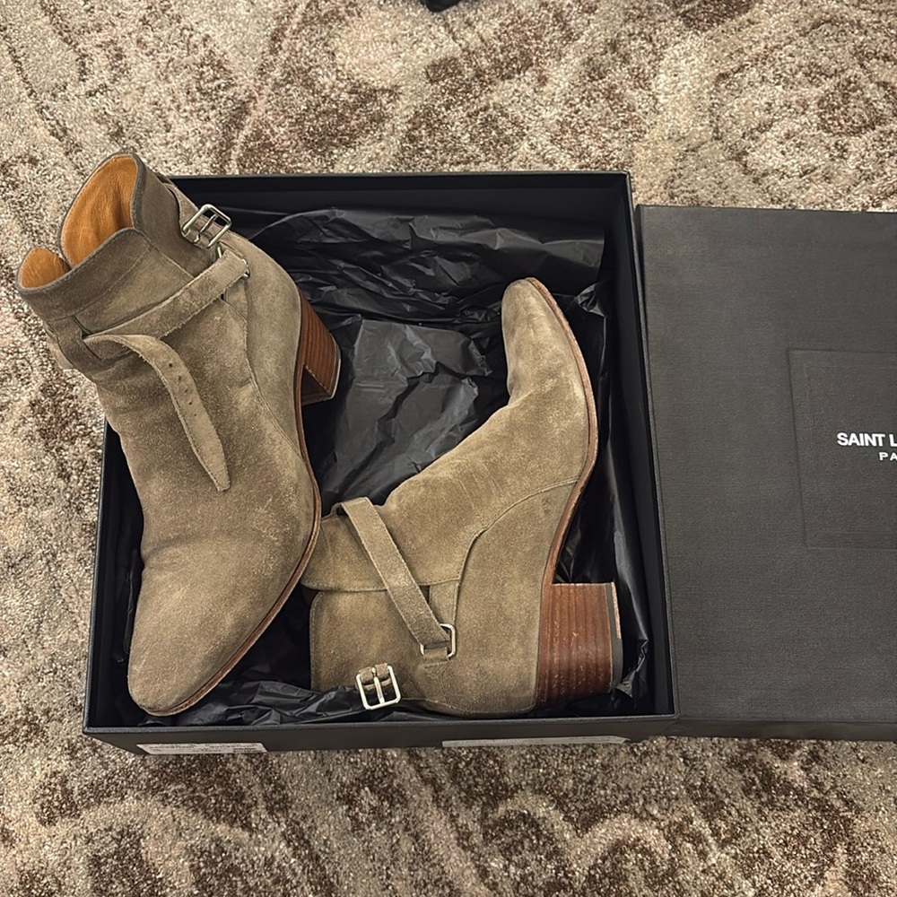 Saint Laurent Paris Suede Ankle Boots Khaki size EU37.5